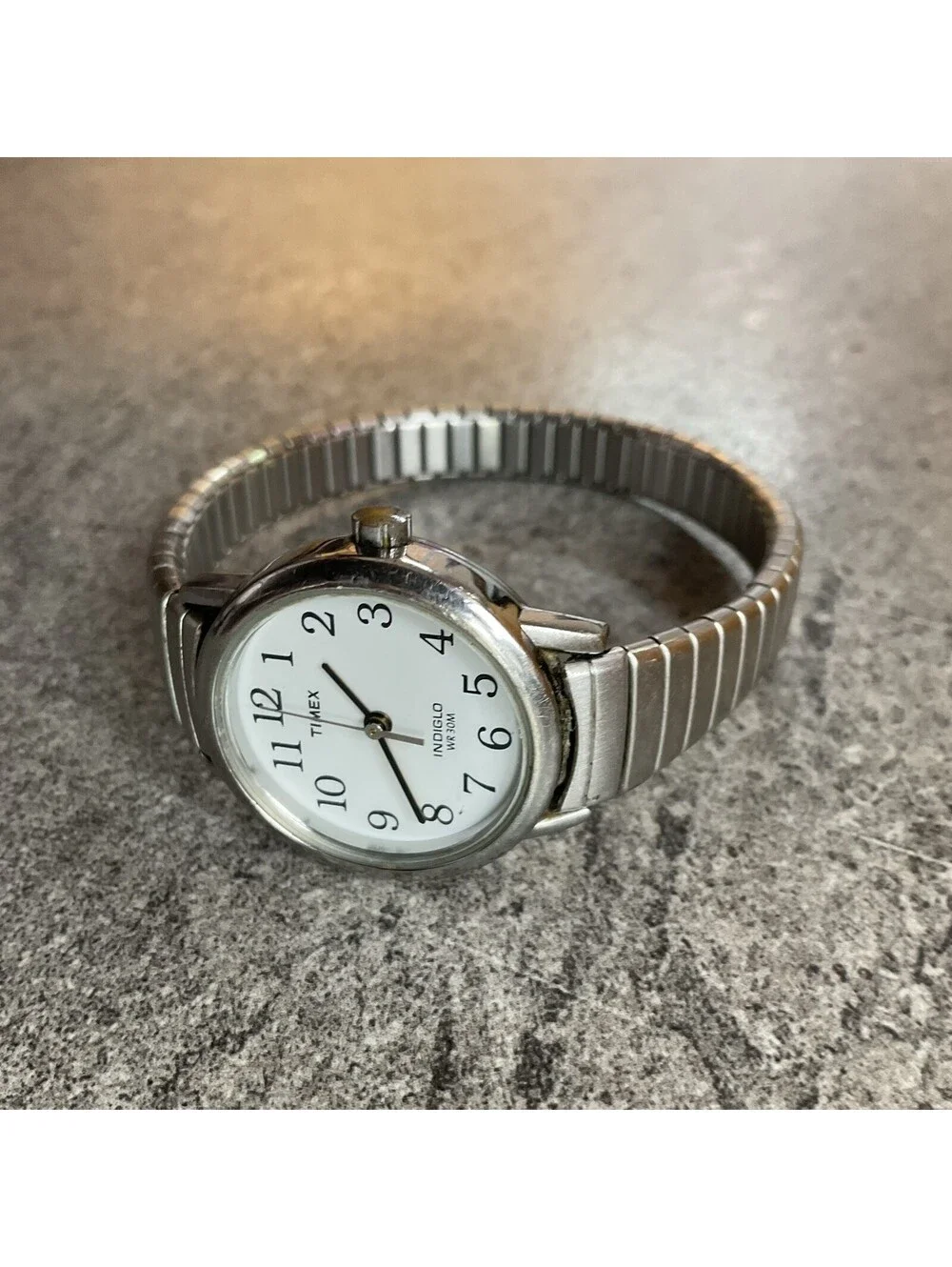 Timex Easy Reader Womens Watch Silver Tone Case & Band W/Expansion Band Bin Z